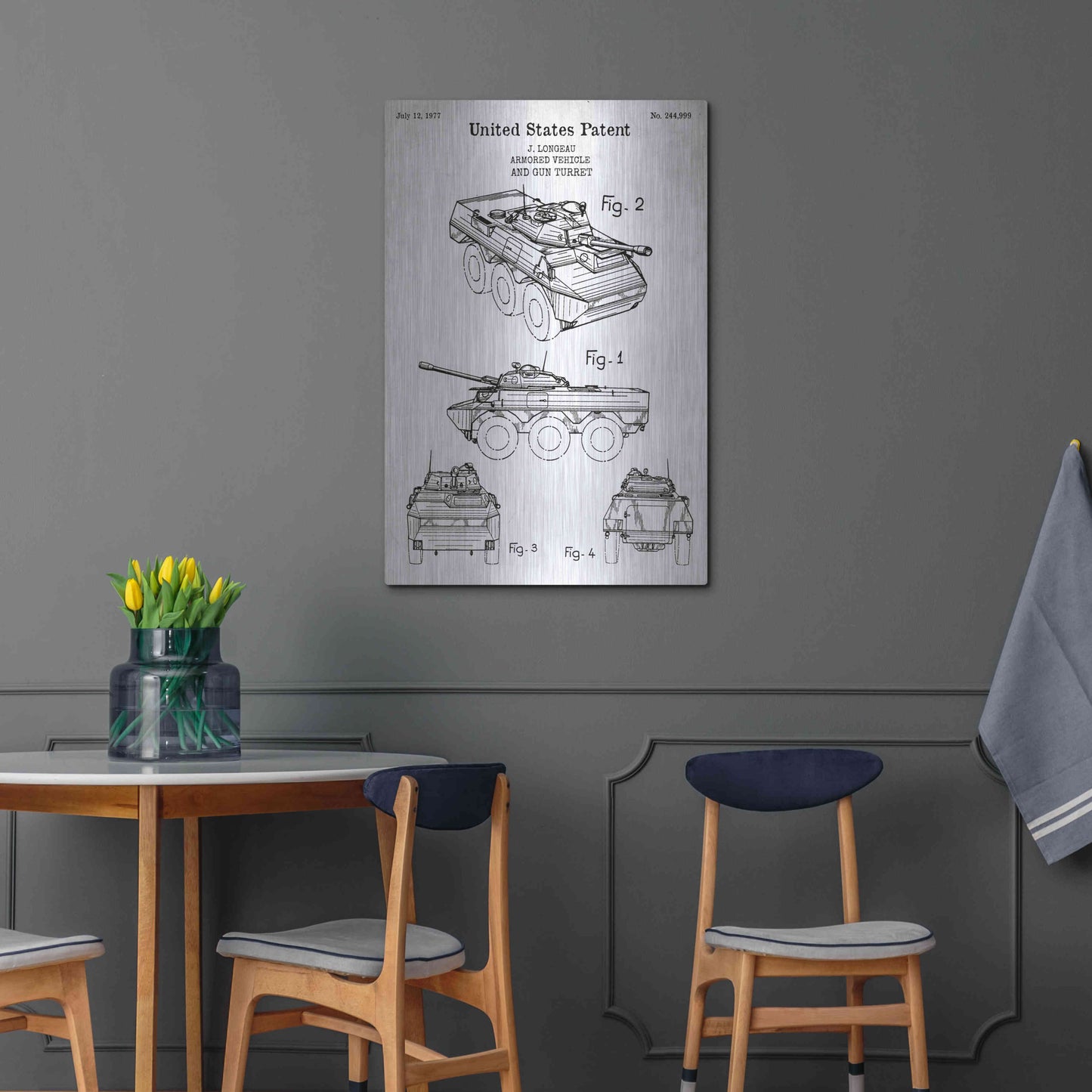 Luxe Metal Art 'Armored Vehicle Blueprint Patent White' Acrylic Glass Wall Art,24x36