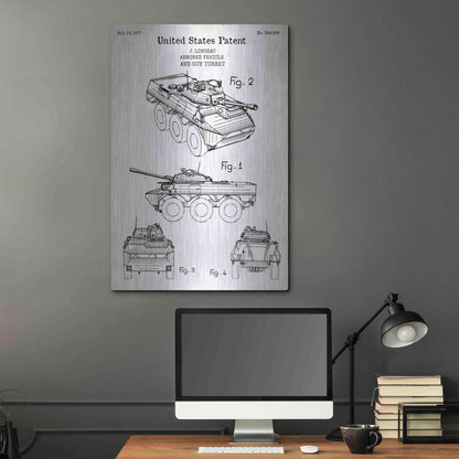 Luxe Metal Art 'Armored Vehicle Blueprint Patent White' Acrylic Glass Wall Art,24x36