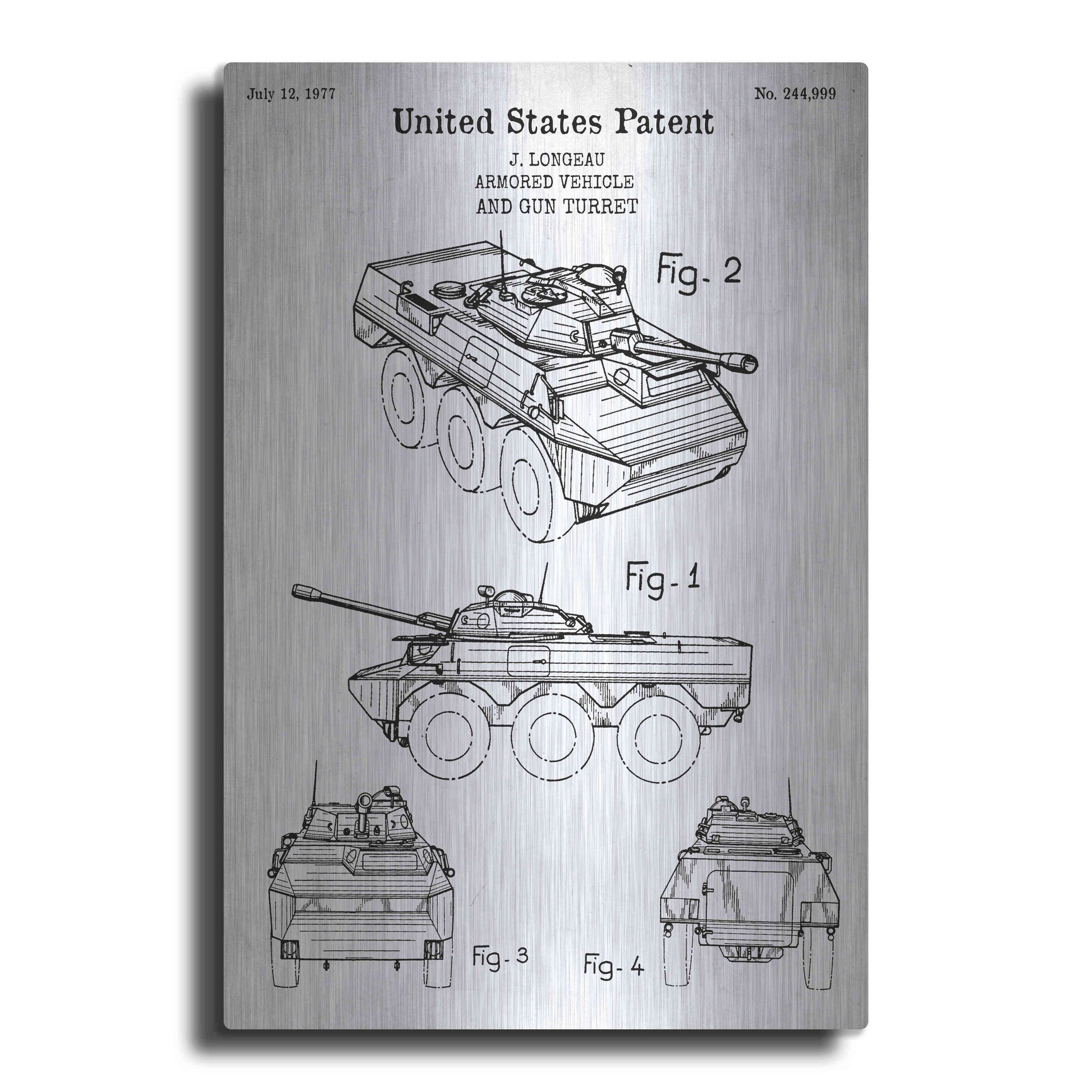 Luxe Metal Art 'Armored Vehicle Blueprint Patent White' Acrylic Glass Wall Art