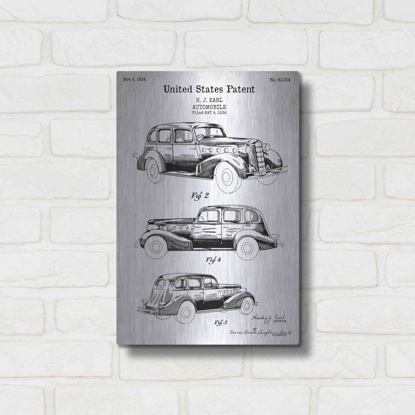 Luxe Metal Art 'Luxury Automobile Blueprint Patent White' Acrylic Glass Wall Art,12x16