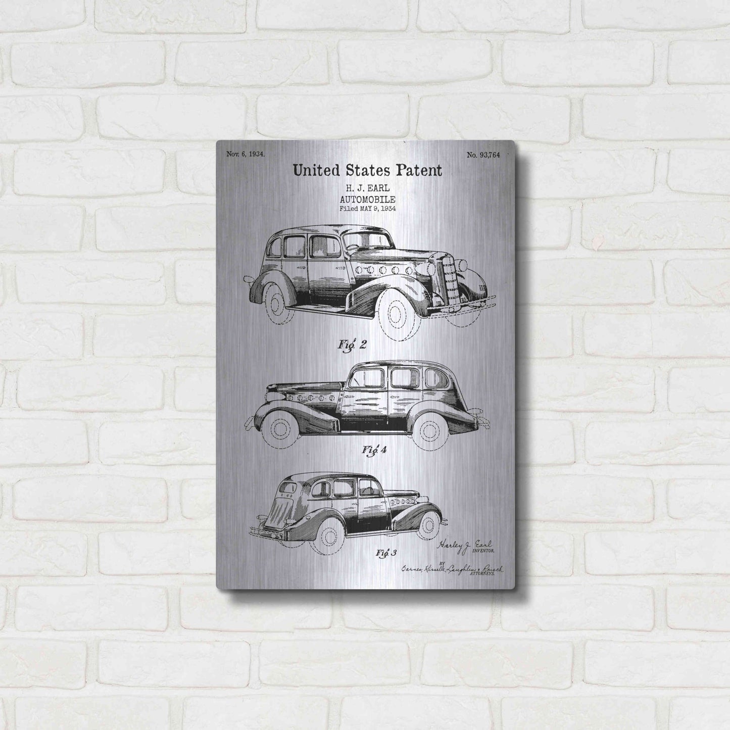 Luxe Metal Art 'Luxury Automobile Blueprint Patent White' Acrylic Glass Wall Art,16x24