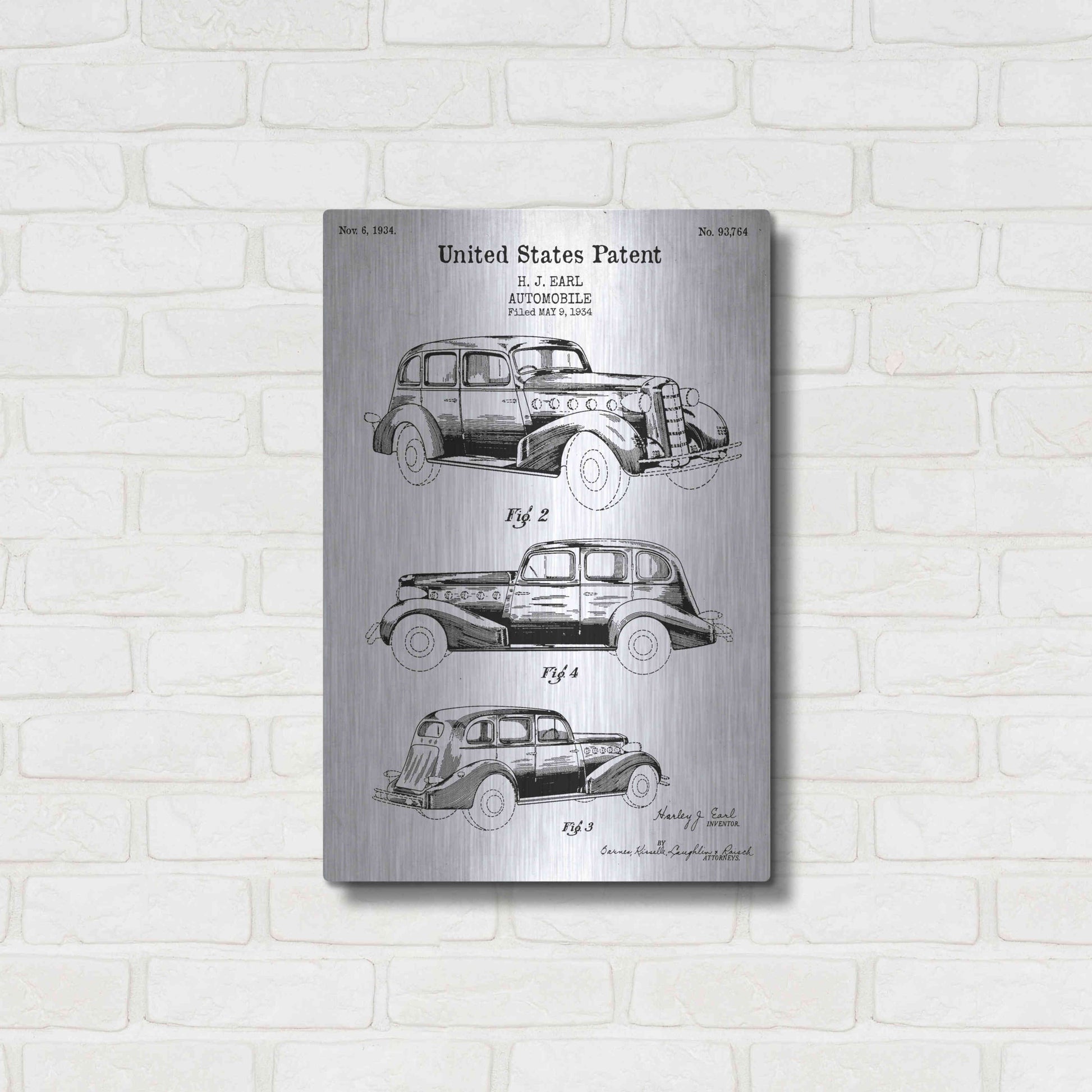 Luxe Metal Art 'Luxury Automobile Blueprint Patent White' Acrylic Glass Wall Art,16x24