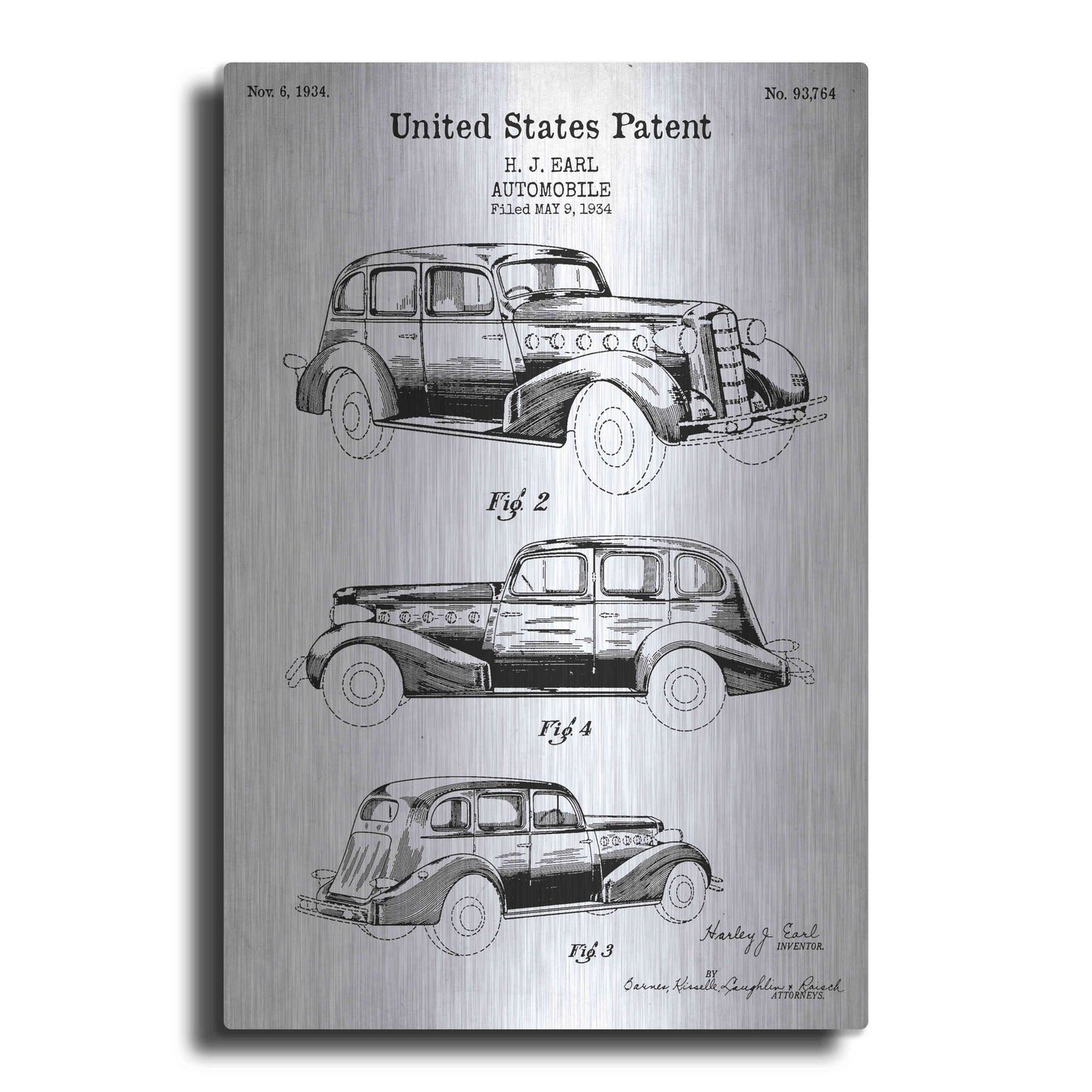 Luxe Metal Art 'Luxury Automobile Blueprint Patent White' Acrylic Glass Wall Art