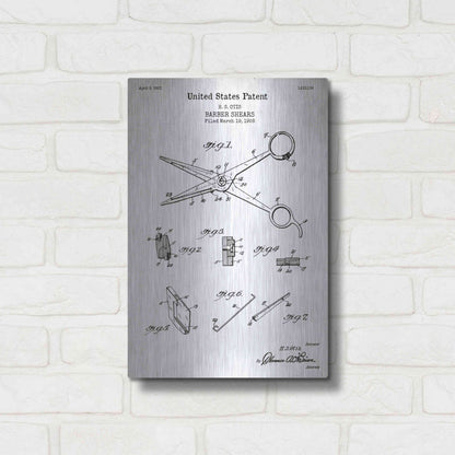 Luxe Metal Art 'Barber Shears Blueprint Patent White' Acrylic Glass Wall Art,12x16