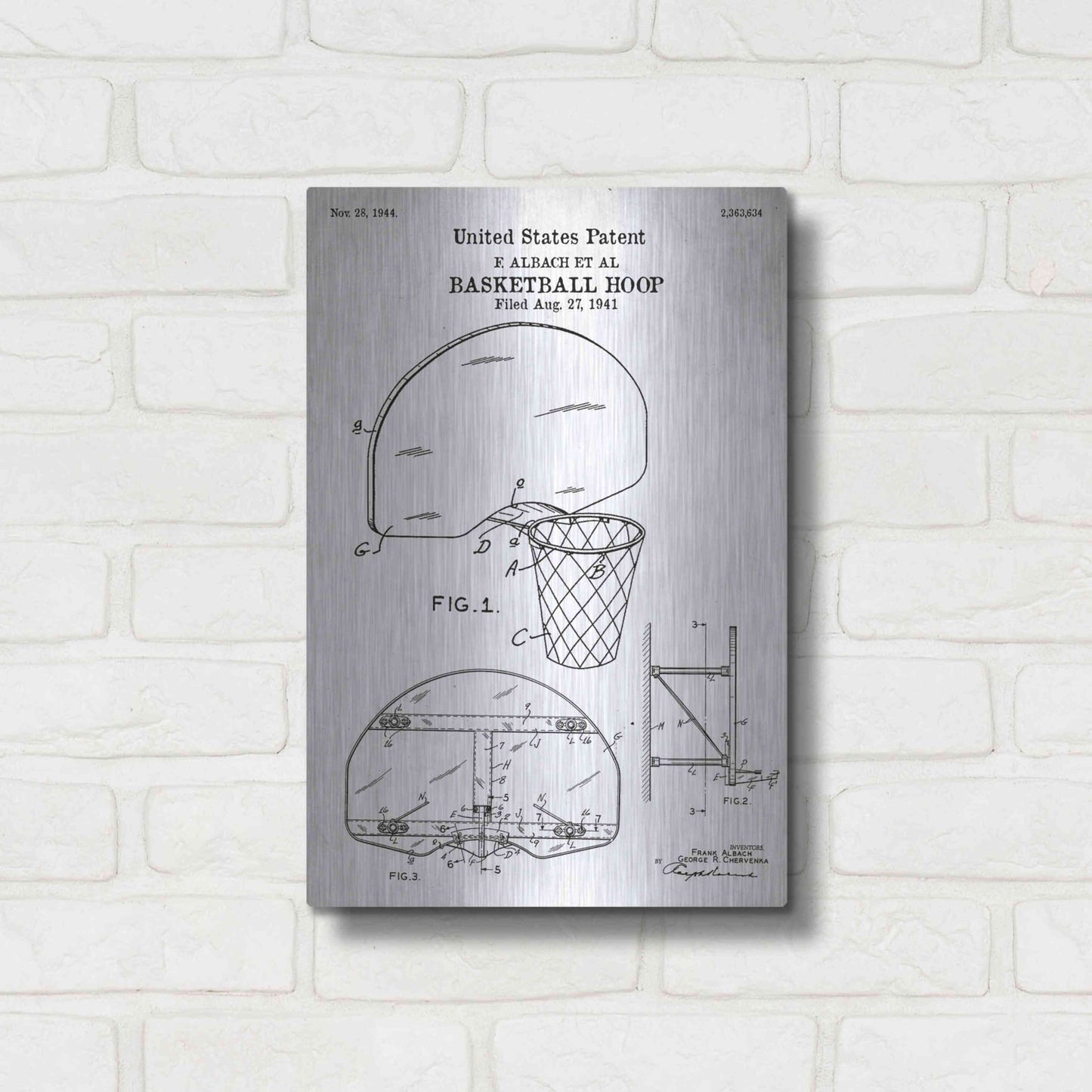 Luxe Metal Art 'Basketball Hoop Blueprint Patent White' Acrylic Glass Wall Art,12x16