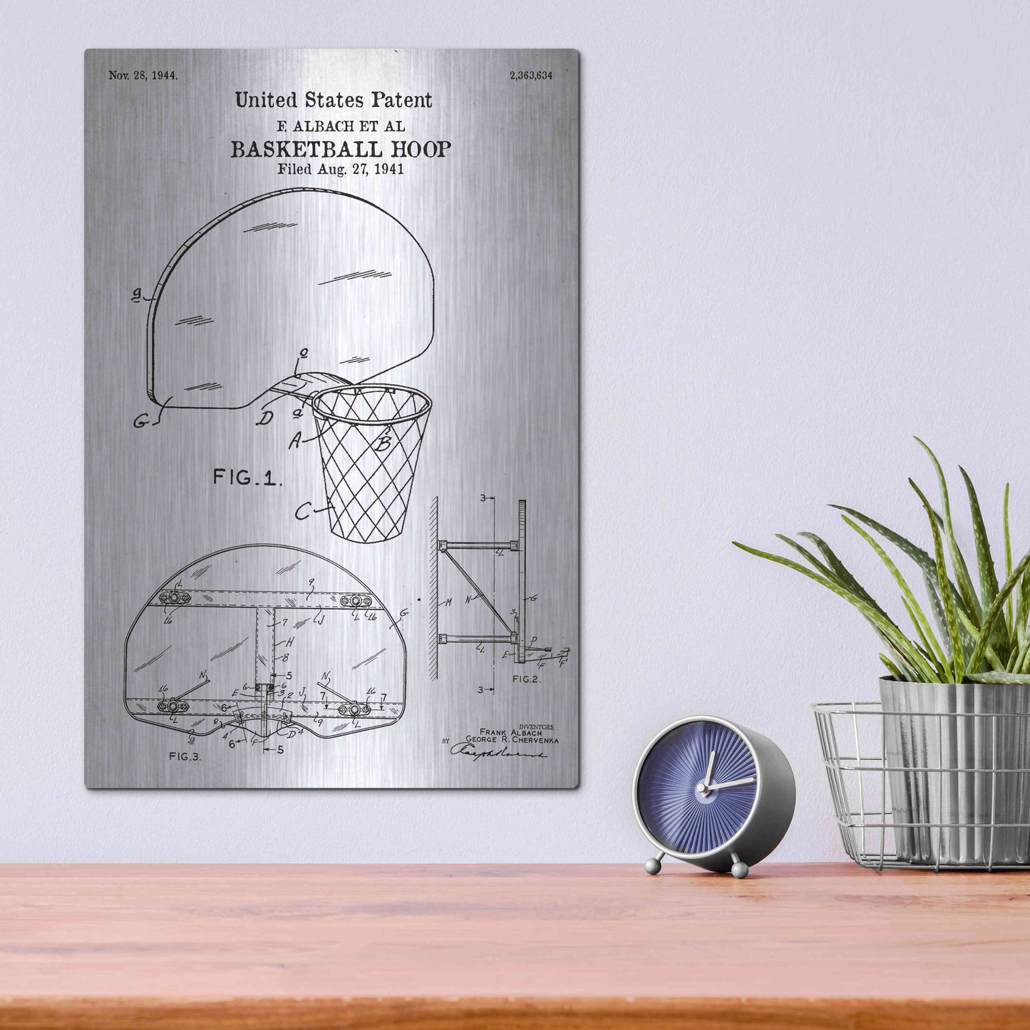 Luxe Metal Art 'Basketball Hoop Blueprint Patent White' Acrylic Glass Wall Art,12x16