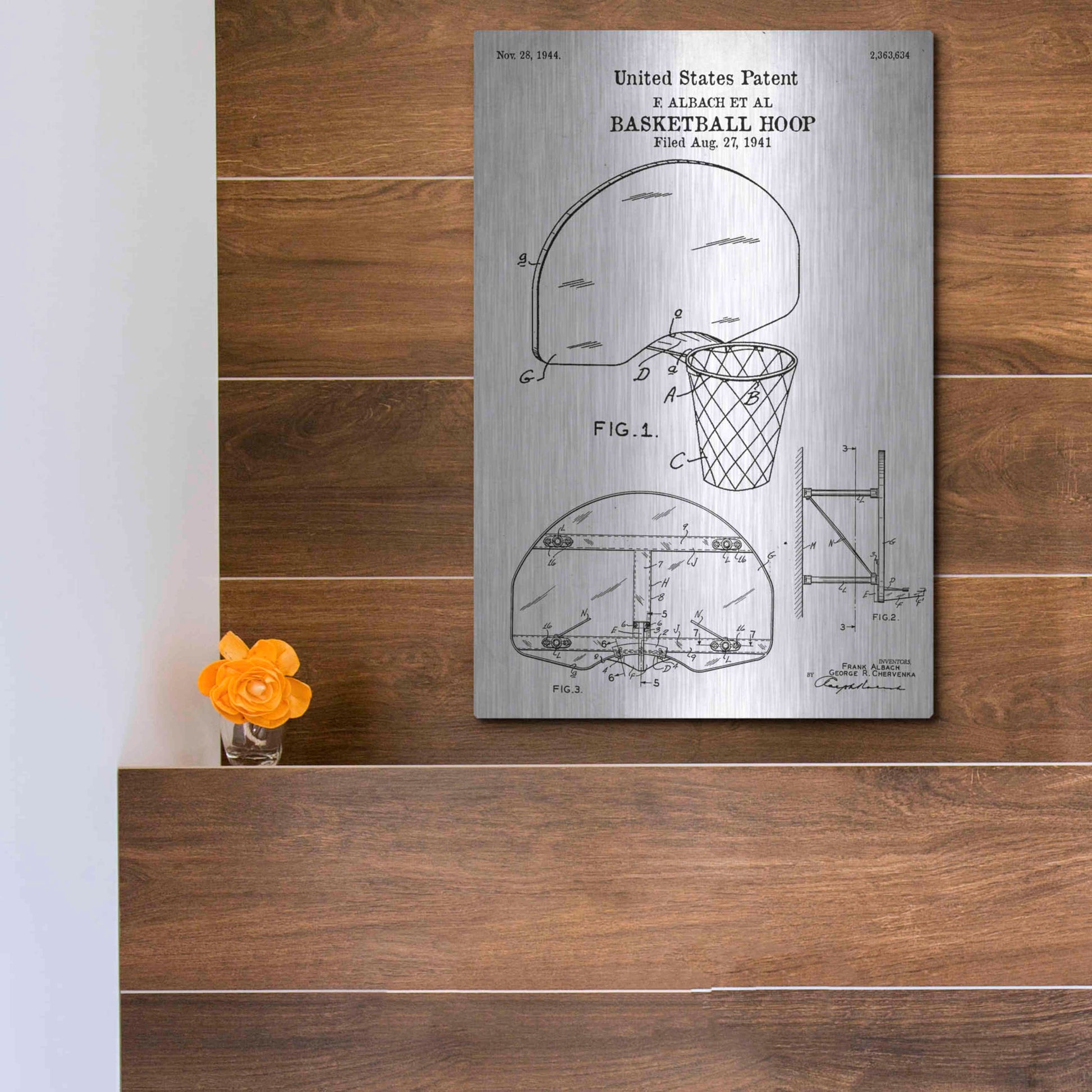 Luxe Metal Art 'Basketball Hoop Blueprint Patent White' Acrylic Glass Wall Art,12x16