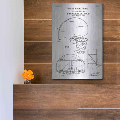 Luxe Metal Art 'Basketball Hoop Blueprint Patent White' Acrylic Glass Wall Art,12x16