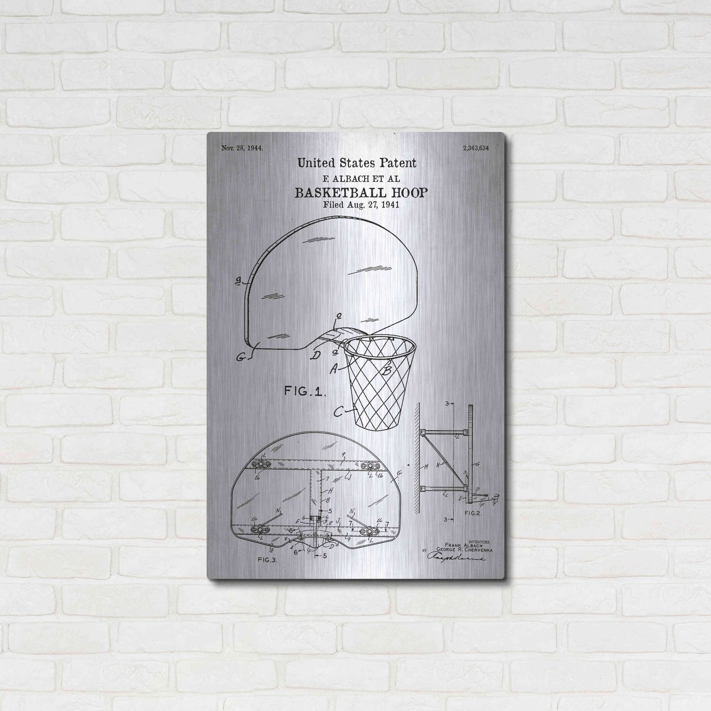 Luxe Metal Art 'Basketball Hoop Blueprint Patent White' Acrylic Glass Wall Art,24x36