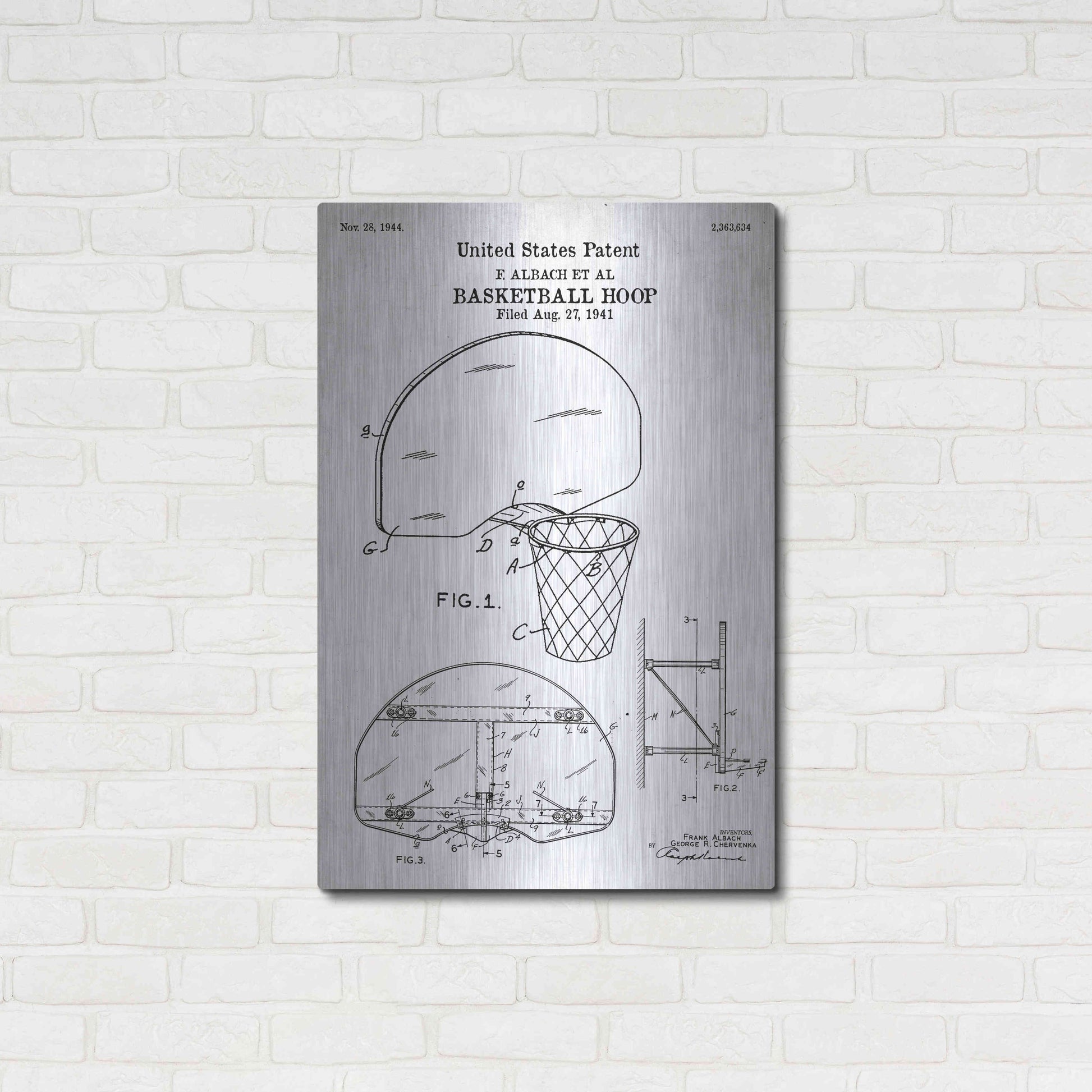 Luxe Metal Art 'Basketball Hoop Blueprint Patent White' Acrylic Glass Wall Art,24x36