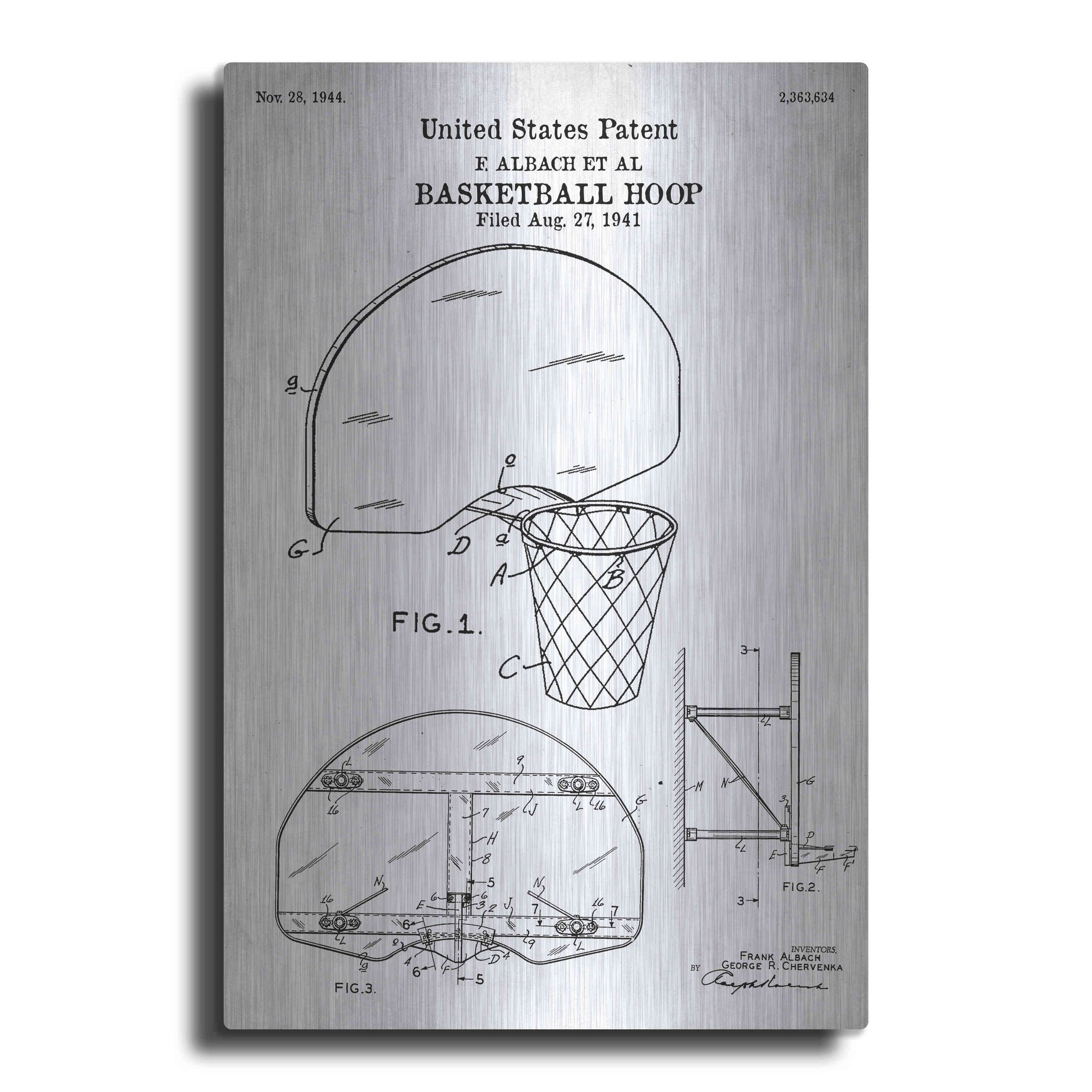 Luxe Metal Art 'Basketball Hoop Blueprint Patent White' Acrylic Glass Wall Art