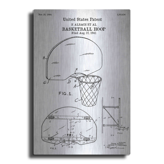 Luxe Metal Art 'Basketball Hoop Blueprint Patent White' Acrylic Glass Wall Art