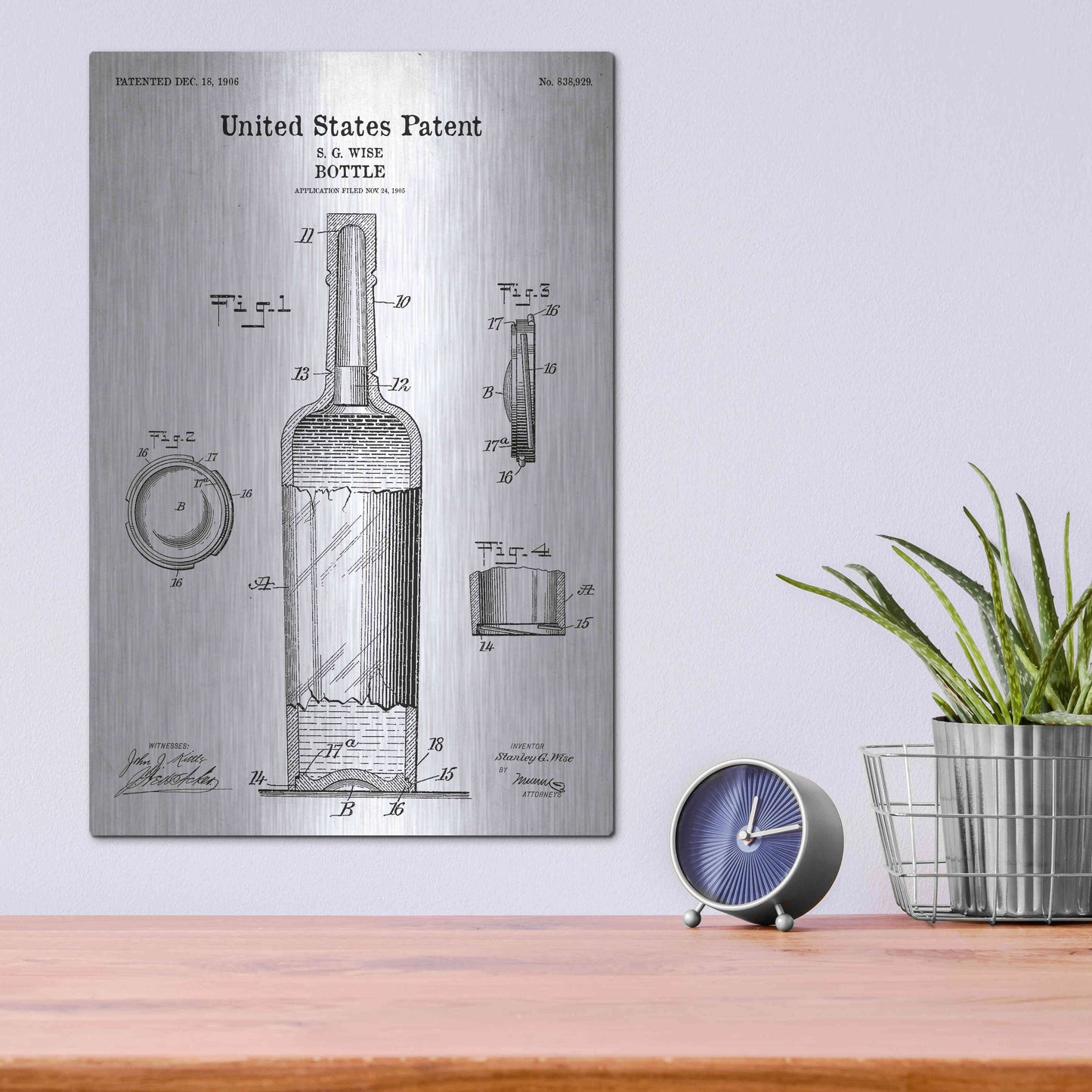 Luxe Metal Art 'Bottle Blueprint Patent White' Acrylic Glass Wall Art,12x16