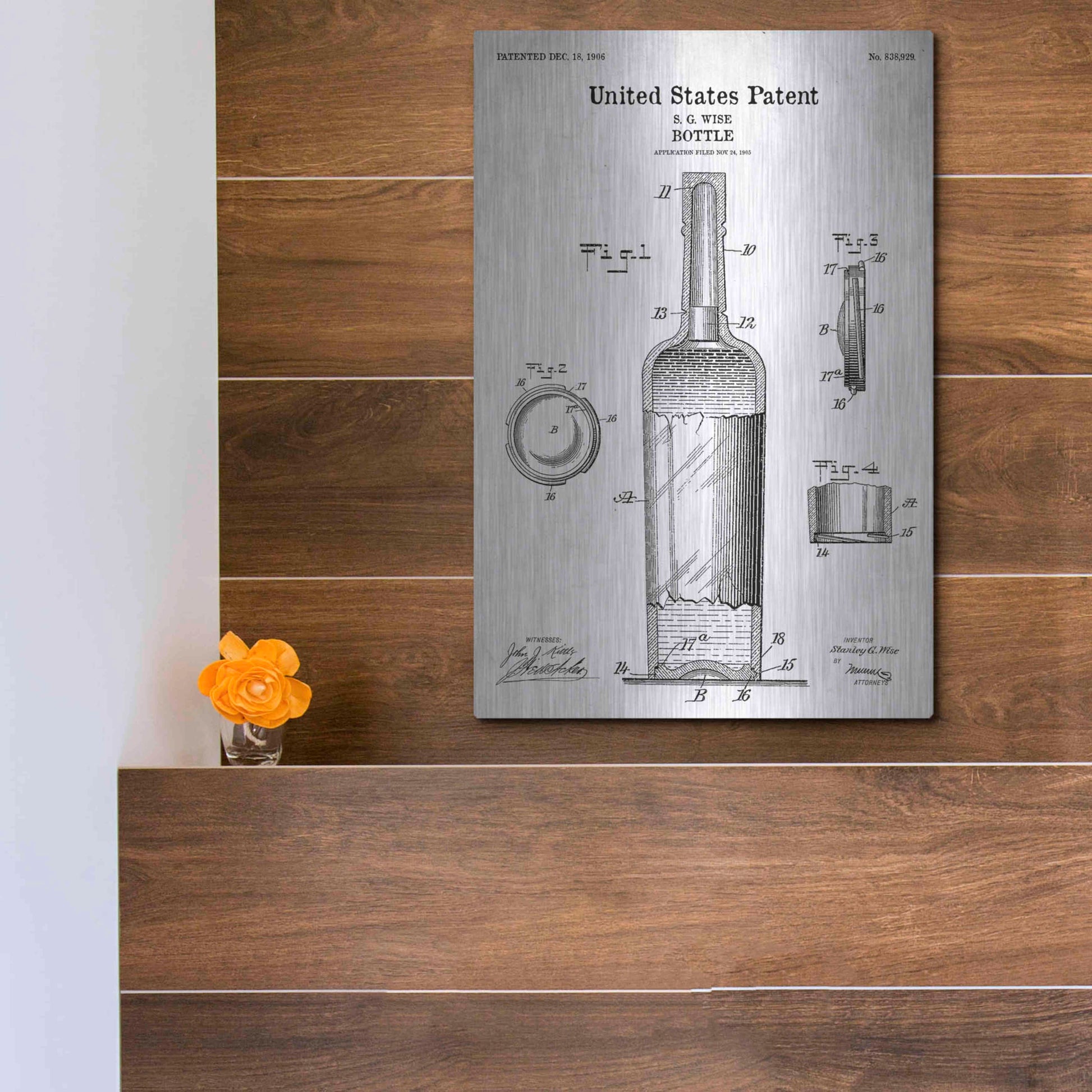 Luxe Metal Art 'Bottle Blueprint Patent White' Acrylic Glass Wall Art,12x16