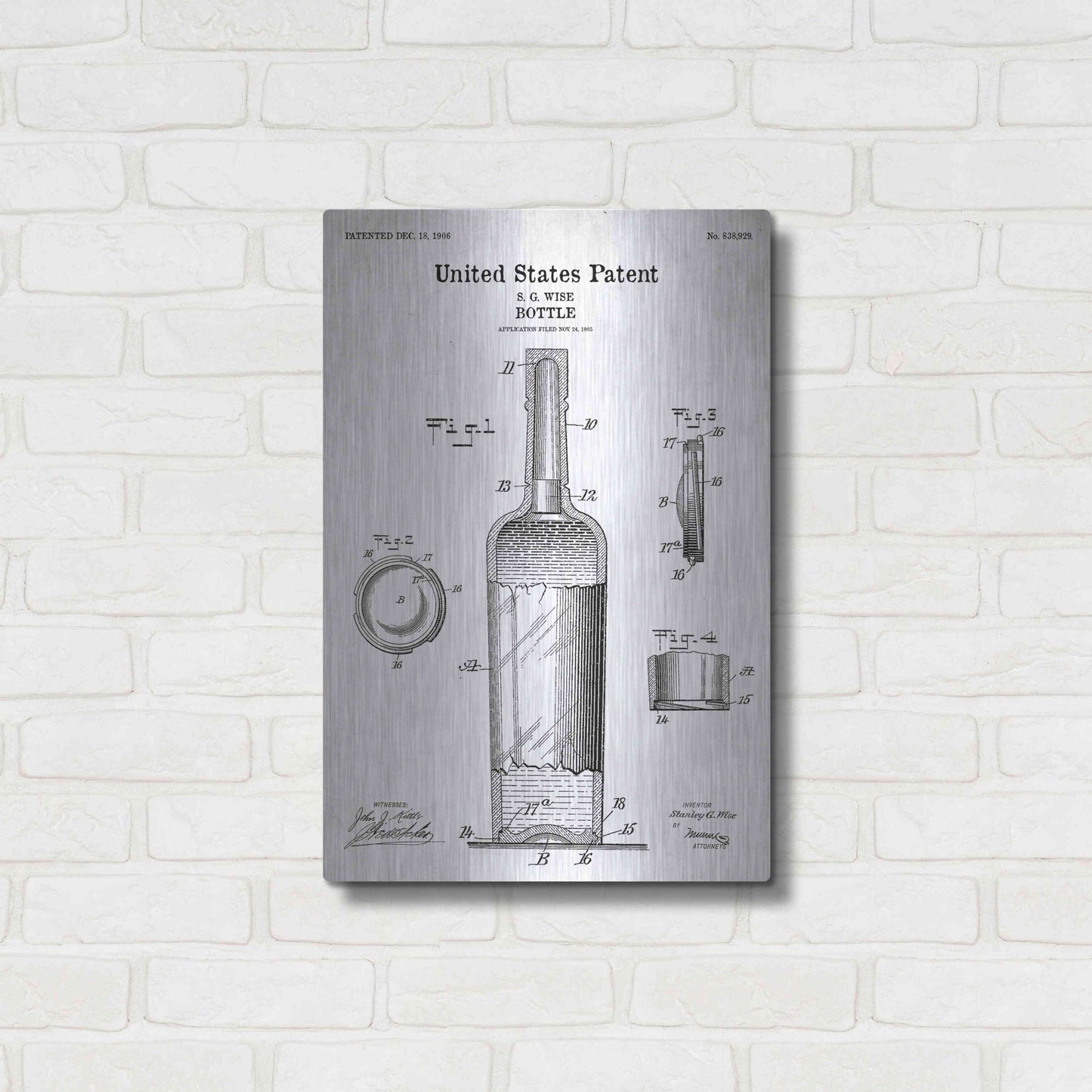 Luxe Metal Art 'Bottle Blueprint Patent White' Acrylic Glass Wall Art,16x24