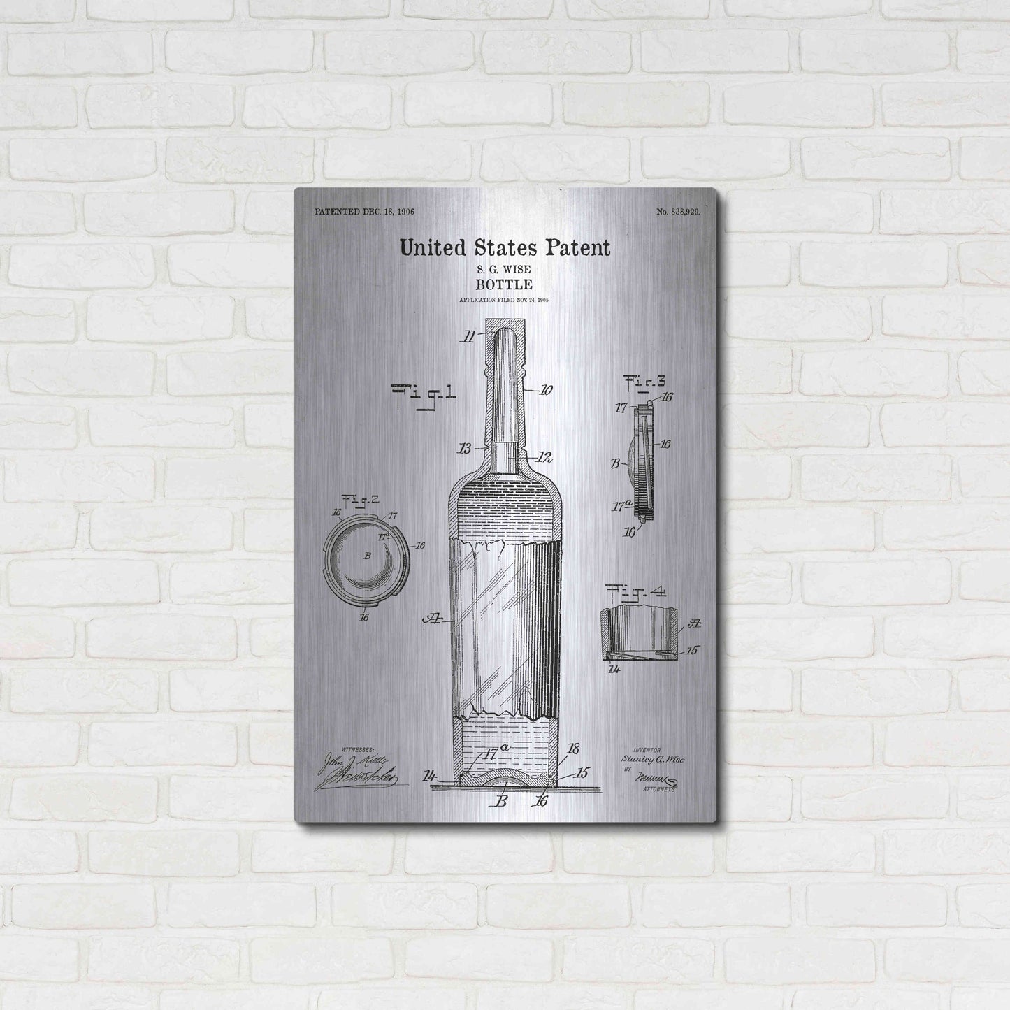 Luxe Metal Art 'Bottle Blueprint Patent White' Acrylic Glass Wall Art,24x36