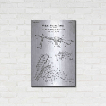 Luxe Metal Art 'Ammunition Feeder for Army Rifle Blueprint Patent White' Acrylic Glass Wall Art,24x36