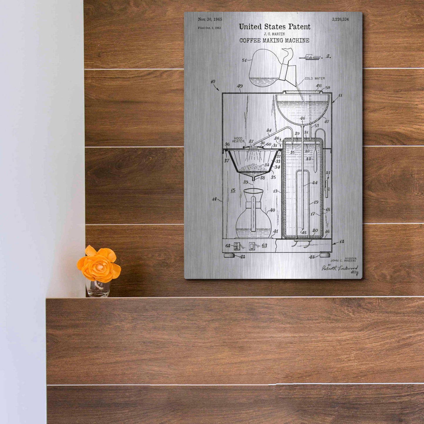 Luxe Metal Art 'Coffee Machine Blueprint Patent White' Acrylic Glass Wall Art,12x16