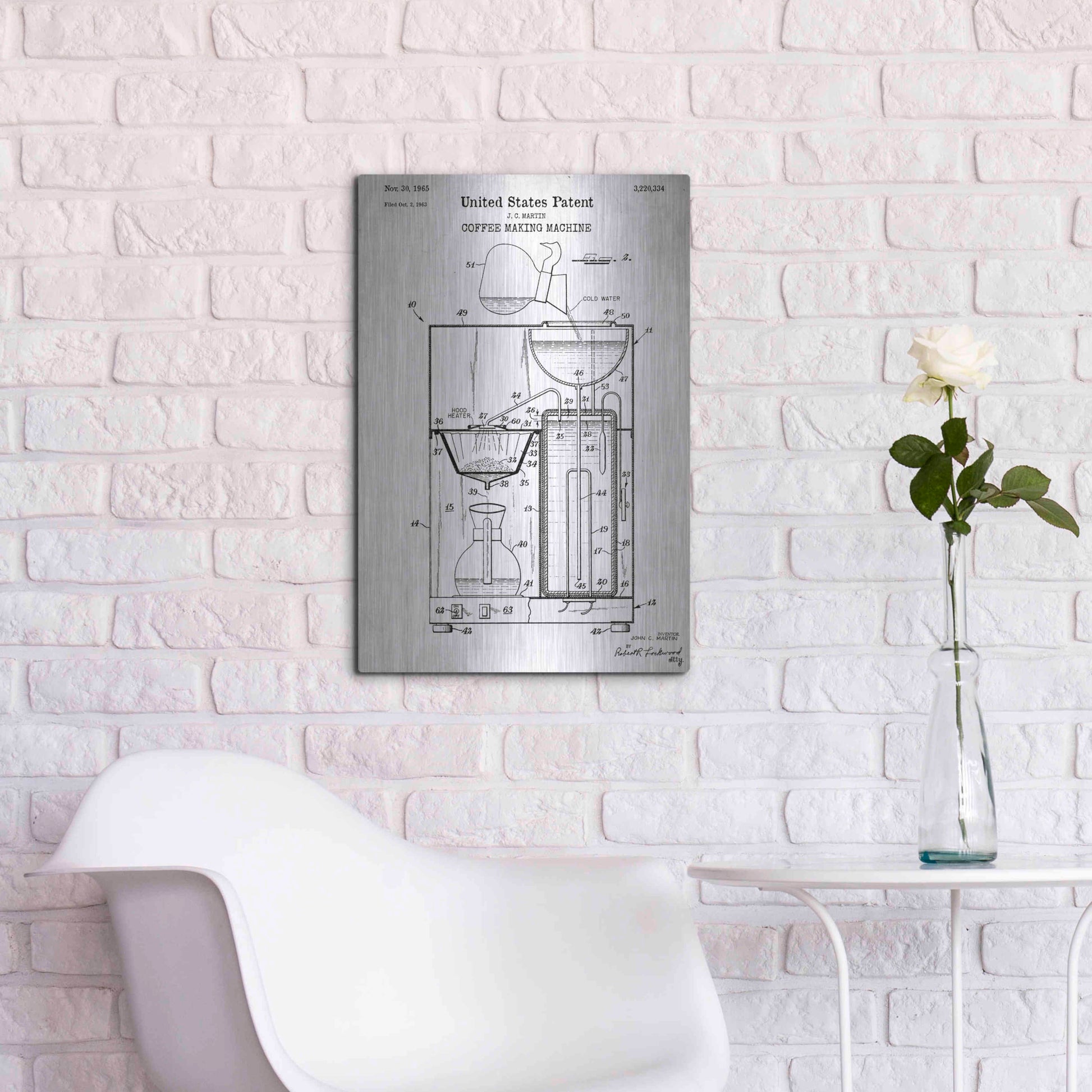 Luxe Metal Art 'Coffee Machine Blueprint Patent White' Acrylic Glass Wall Art,16x24