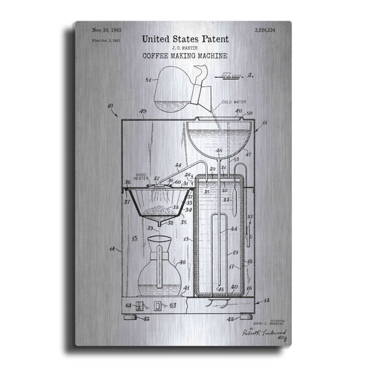 Luxe Metal Art 'Coffee Machine Blueprint Patent White' Acrylic Glass Wall Art