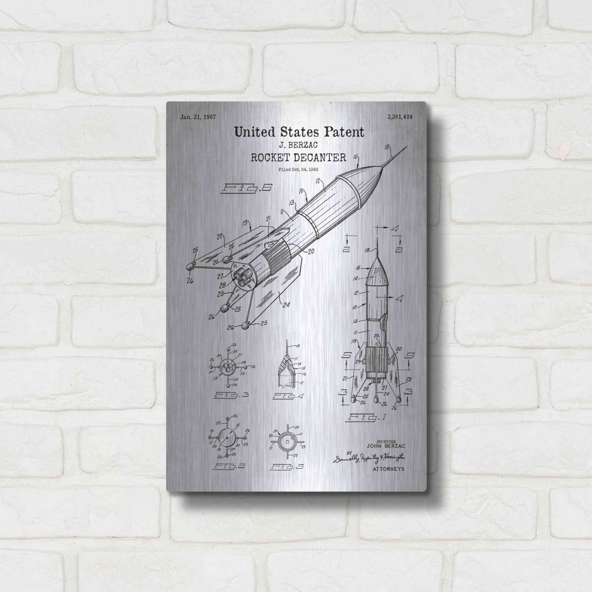 Luxe Metal Art 'Rocket Ship Blueprint Patent White' Acrylic Glass Wall Art,12x16