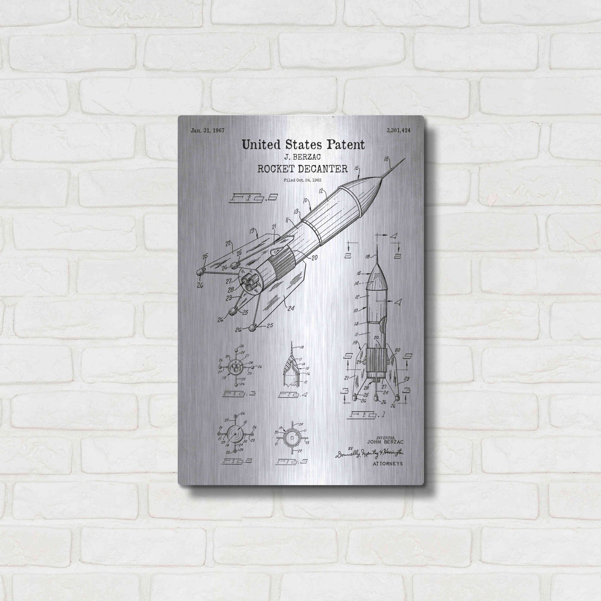 Luxe Metal Art 'Rocket Ship Blueprint Patent White' Acrylic Glass Wall Art,16x24