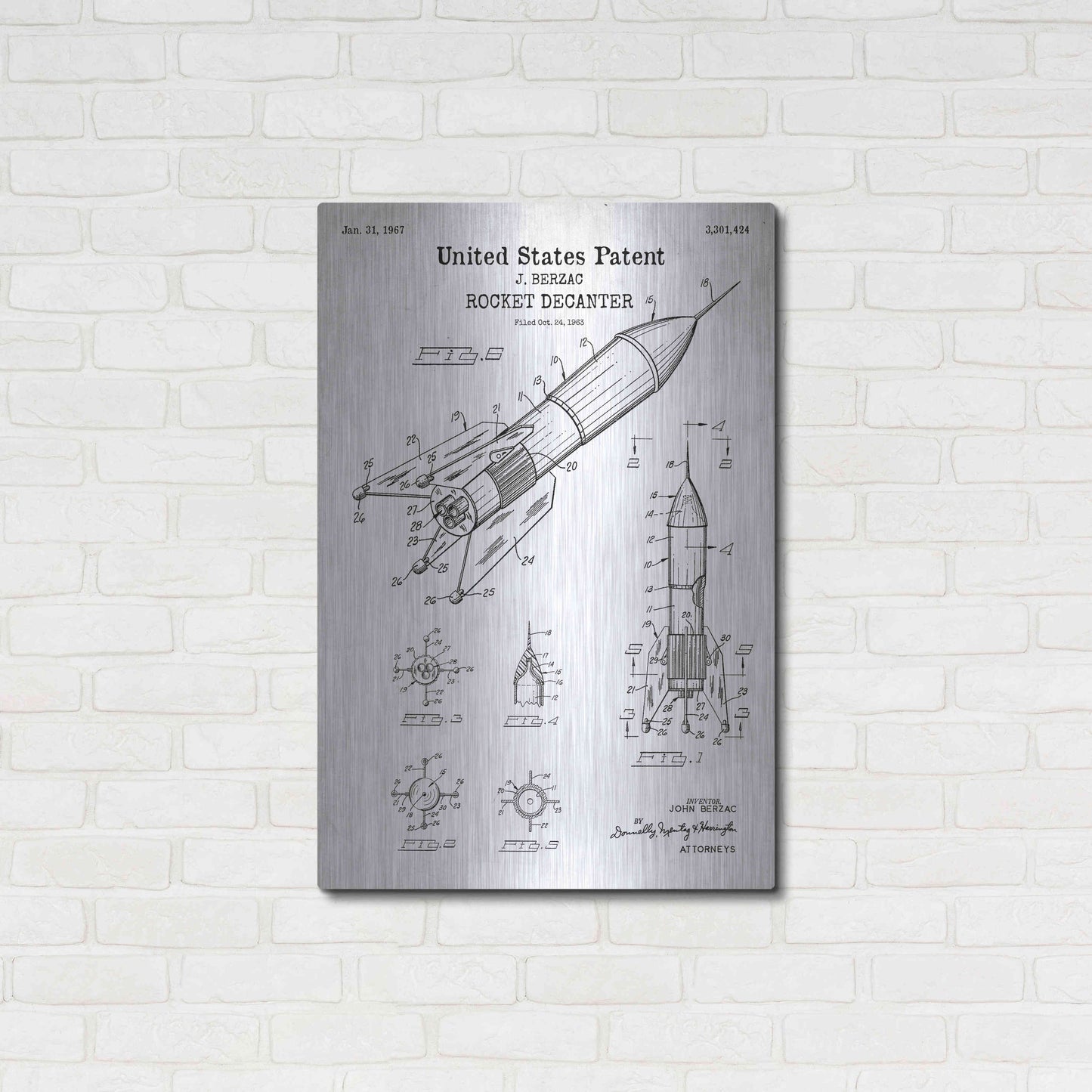 Luxe Metal Art 'Rocket Ship Blueprint Patent White' Acrylic Glass Wall Art,24x36