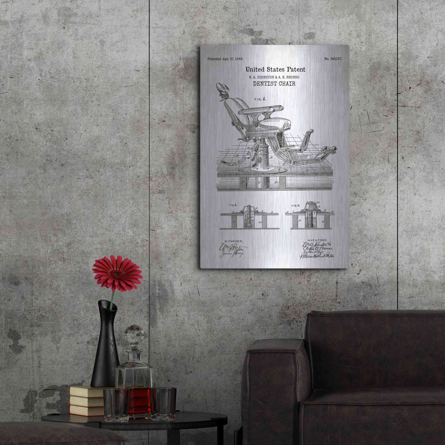 Luxe Metal Art 'Dentist Chair Blueprint Patent White' Acrylic Glass Wall Art,24x36