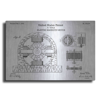 Luxe Metal Art 'Tesla Electro Magnetic Motor Blueprint Patent White' Acrylic Glass Wall Art