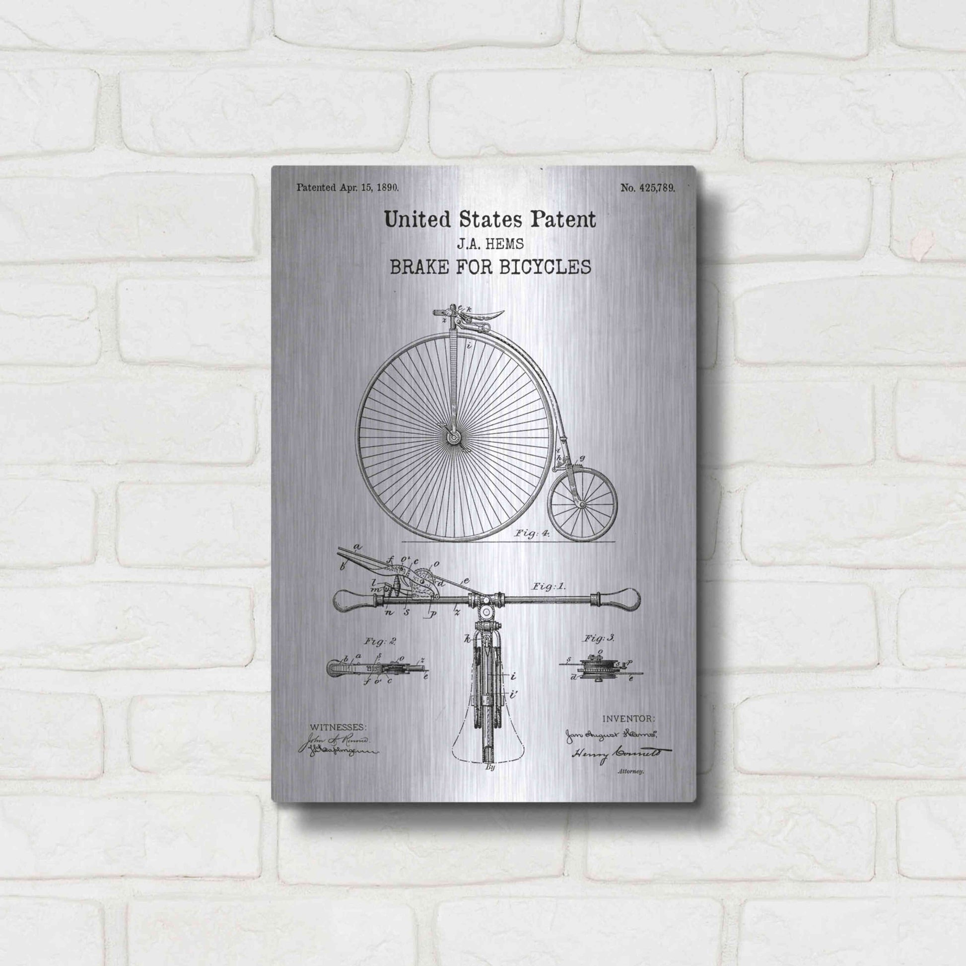 Luxe Metal Art 'Brake for Vintage Bicycle Blueprint Patent White' Acrylic Glass Wall Art,12x16