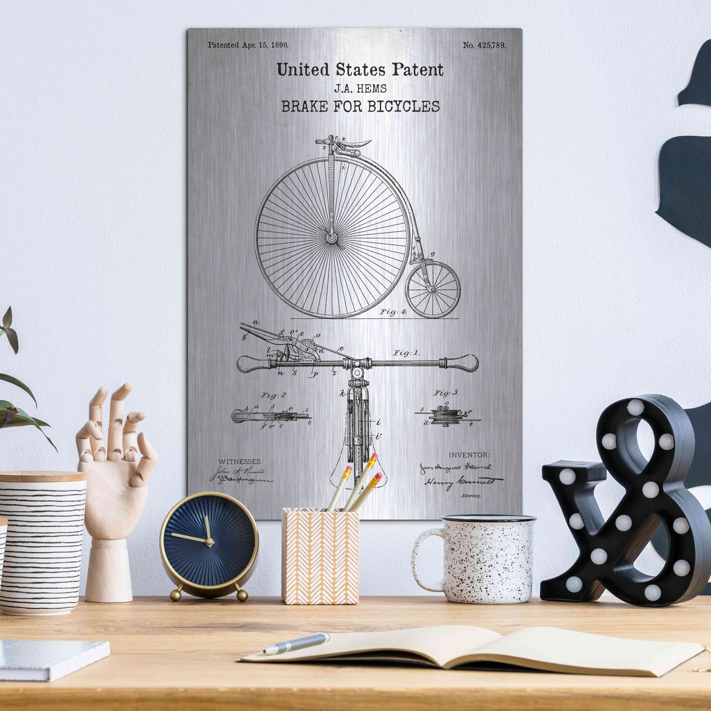 Luxe Metal Art 'Brake for Vintage Bicycle Blueprint Patent White' Acrylic Glass Wall Art,12x16