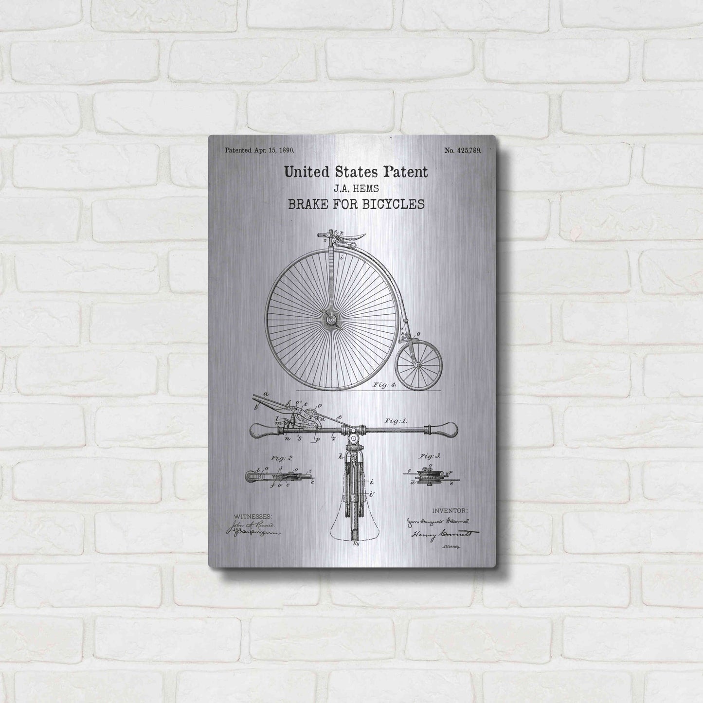 Luxe Metal Art 'Brake for Vintage Bicycle Blueprint Patent White' Acrylic Glass Wall Art,16x24