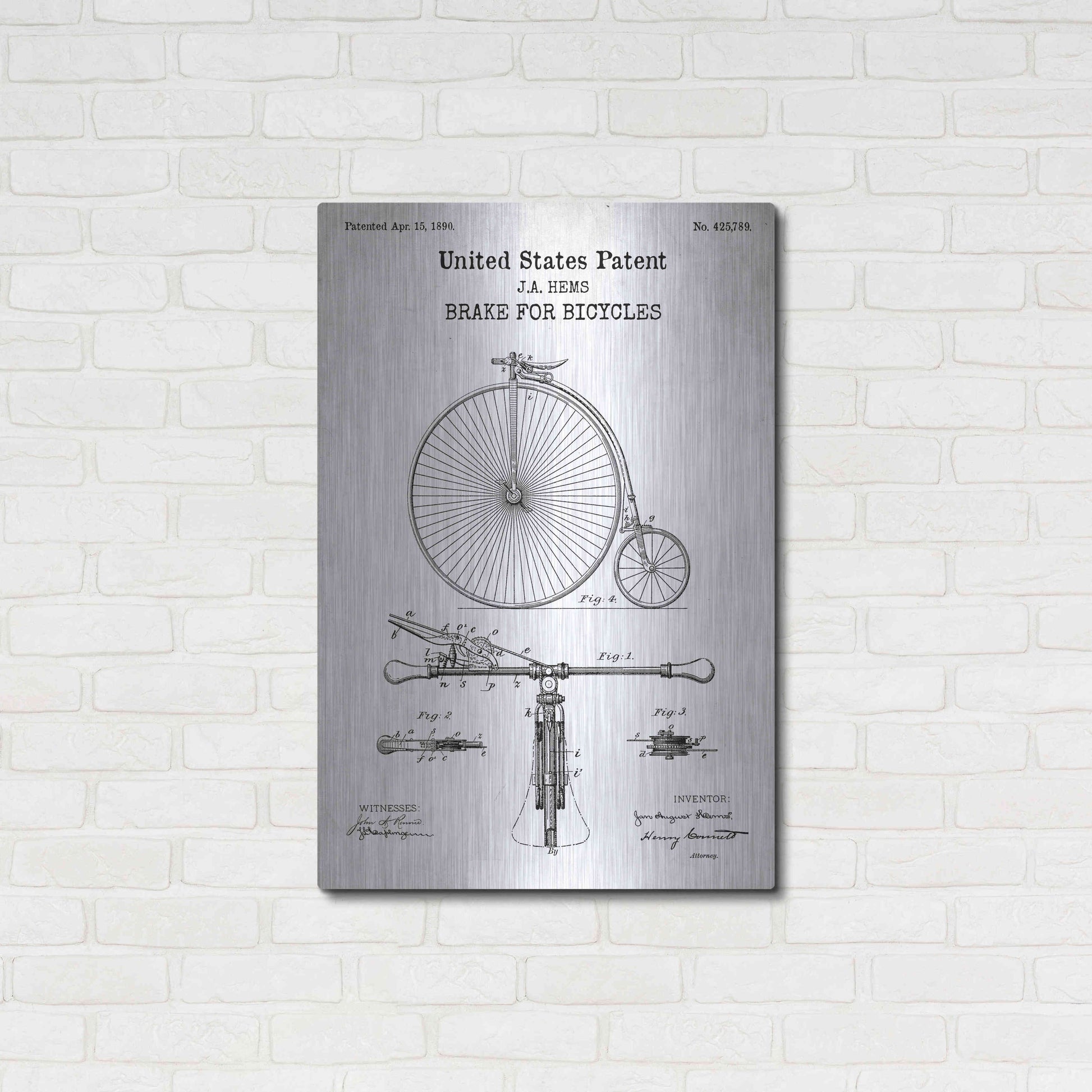 Luxe Metal Art 'Brake for Vintage Bicycle Blueprint Patent White' Acrylic Glass Wall Art,24x36