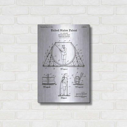 Luxe Metal Art 'Golf Teaching Device Blueprint Patent White' Acrylic Glass Wall Art,16x24