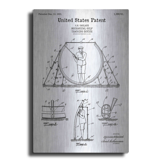 Luxe Metal Art 'Golf Teaching Device Blueprint Patent White' Acrylic Glass Wall Art