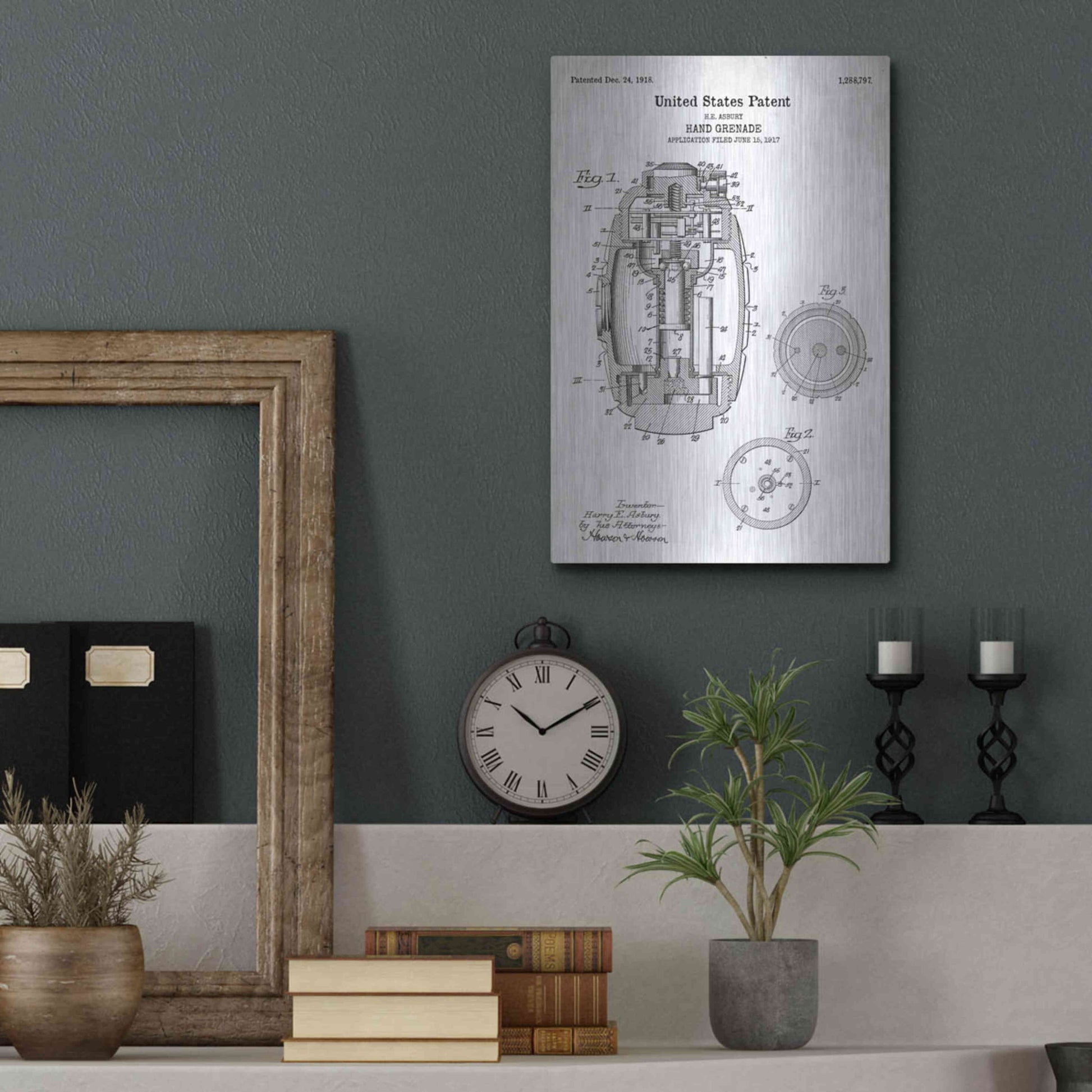 Luxe Metal Art 'Hand Grenade Blueprint Patent White' Acrylic Glass Wall Art,12x16