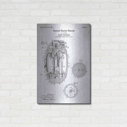 Luxe Metal Art 'Hand Grenade Blueprint Patent White' Acrylic Glass Wall Art,24x36