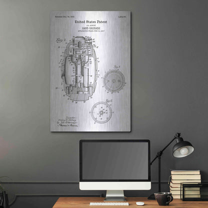 Luxe Metal Art 'Hand Grenade Blueprint Patent White' Acrylic Glass Wall Art,24x36