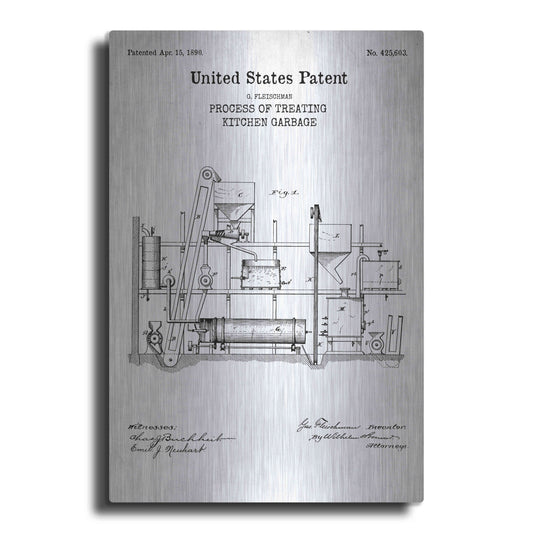 Luxe Metal Art 'Kitchen Garbage Blueprint Patent White' Acrylic Glass Wall Art