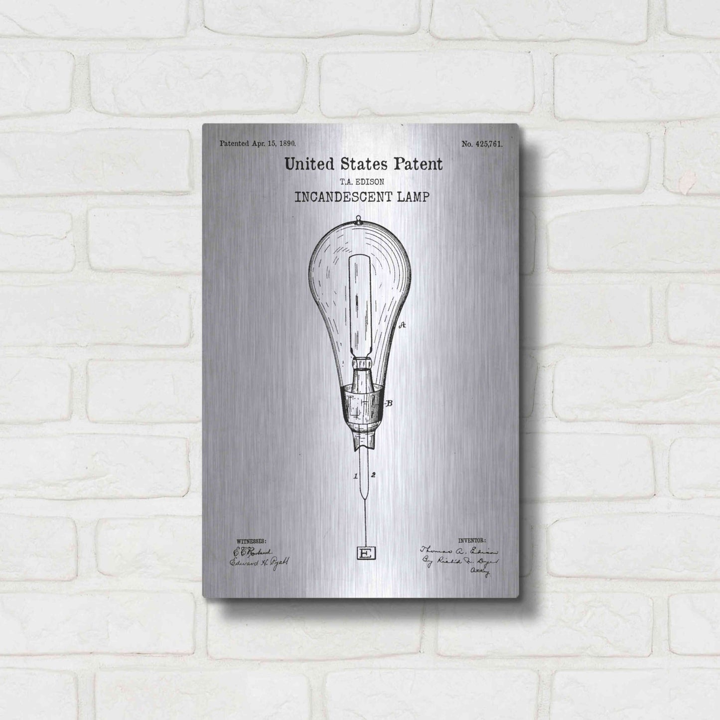 Luxe Metal Art 'Incandescent Lamp Blueprint Patent White' Acrylic Glass Wall Art,12x16