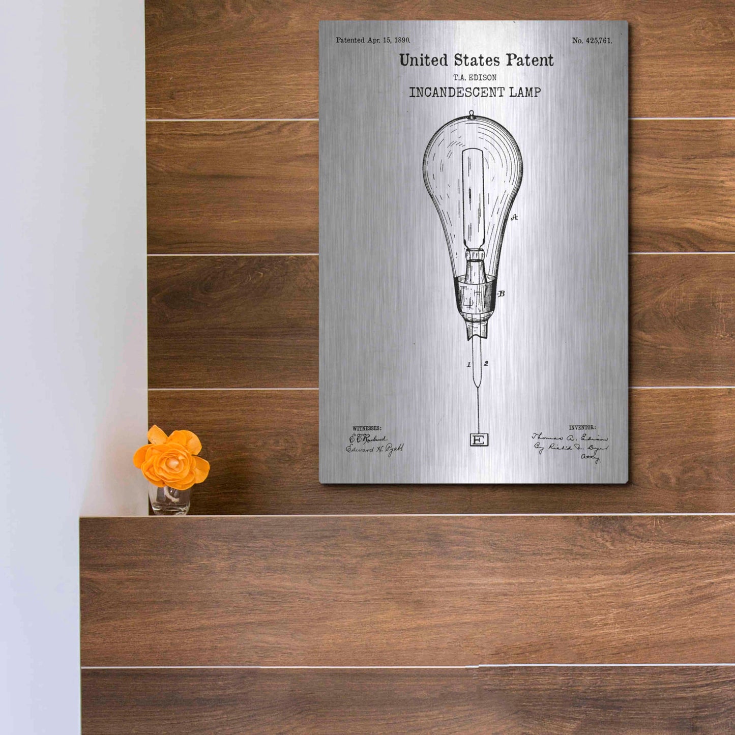 Luxe Metal Art 'Incandescent Lamp Blueprint Patent White' Acrylic Glass Wall Art,12x16