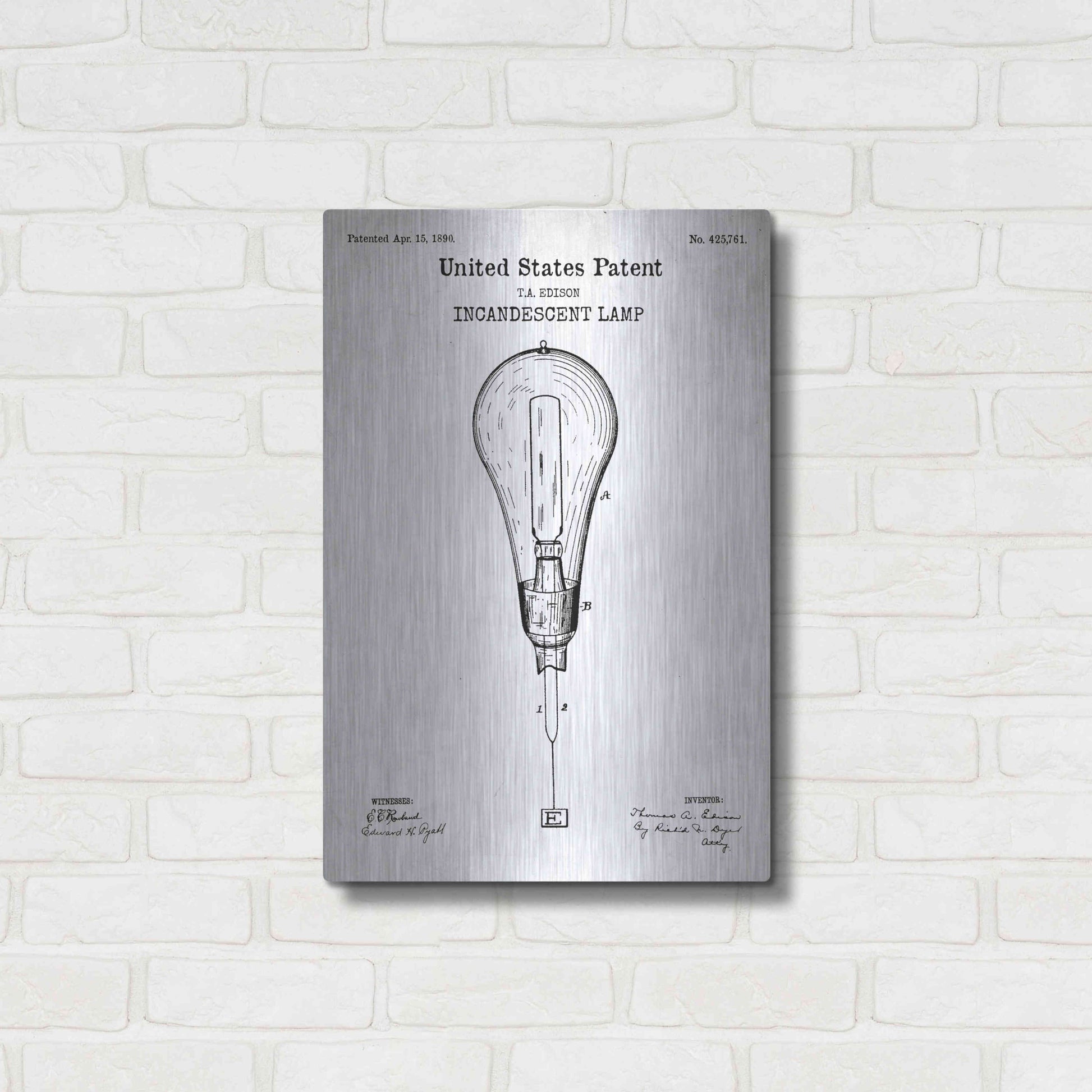 Luxe Metal Art 'Incandescent Lamp Blueprint Patent White' Acrylic Glass Wall Art,16x24