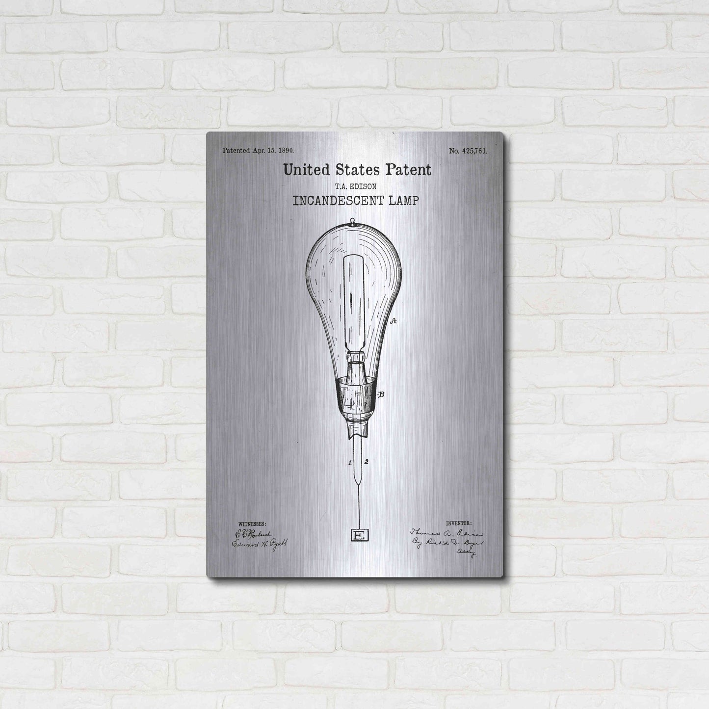 Luxe Metal Art 'Incandescent Lamp Blueprint Patent White' Acrylic Glass Wall Art,24x36