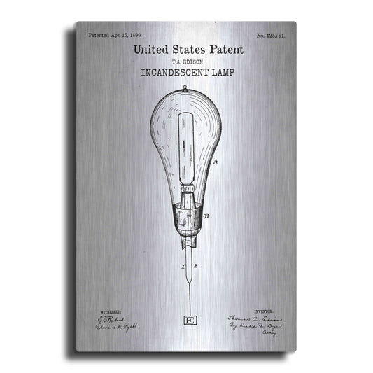 Luxe Metal Art 'Incandescent Lamp Blueprint Patent White' Acrylic Glass Wall Art