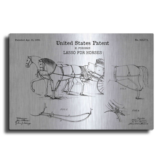 Luxe Metal Art 'Lasso for Horses Blueprint Patent White' Acrylic Glass Wall Art