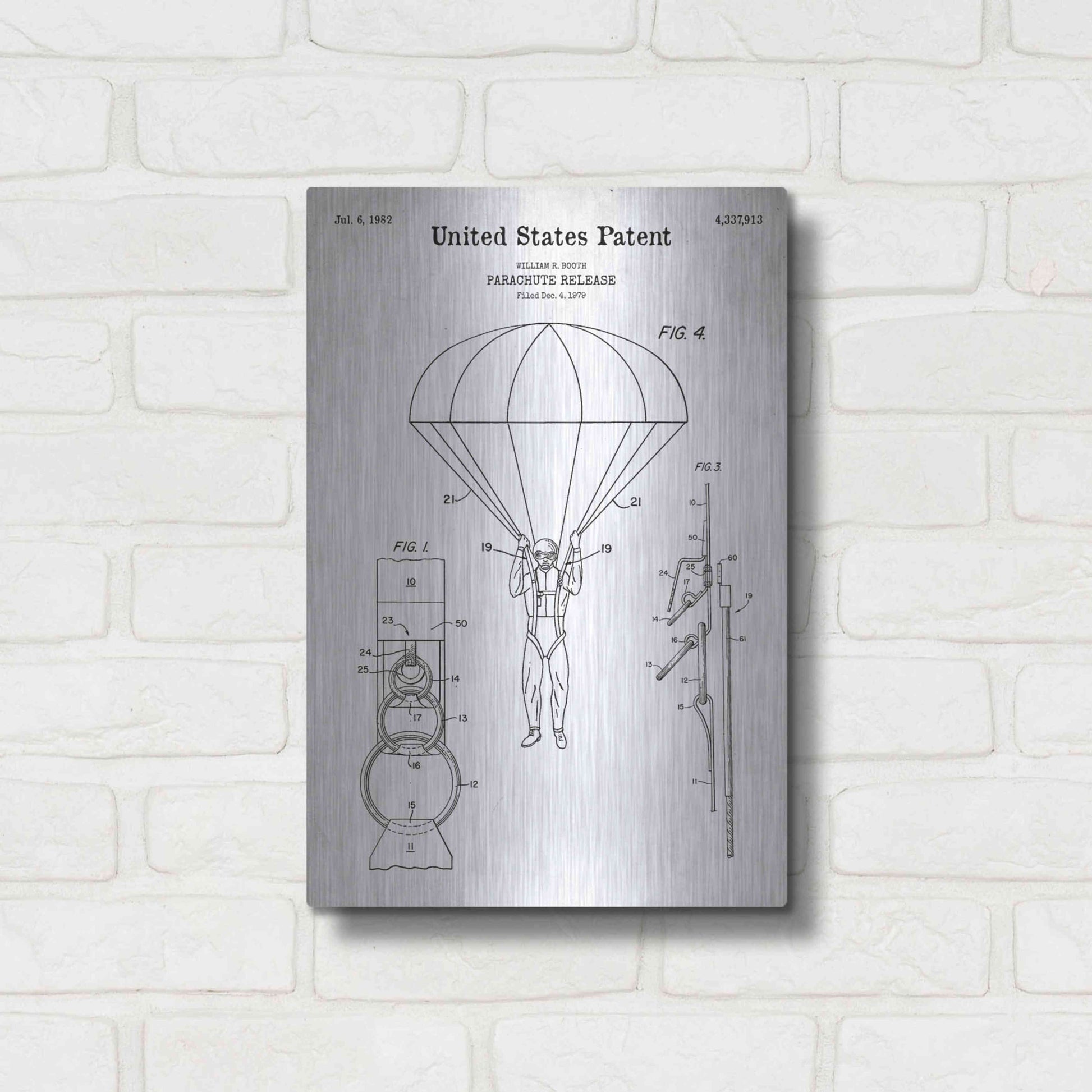 Luxe Metal Art 'Parachute Release Blueprint Patent White' Acrylic Glass Wall Art,12x16