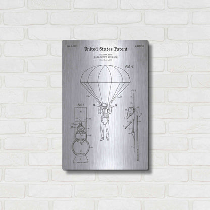 Luxe Metal Art 'Parachute Release Blueprint Patent White' Acrylic Glass Wall Art,16x24