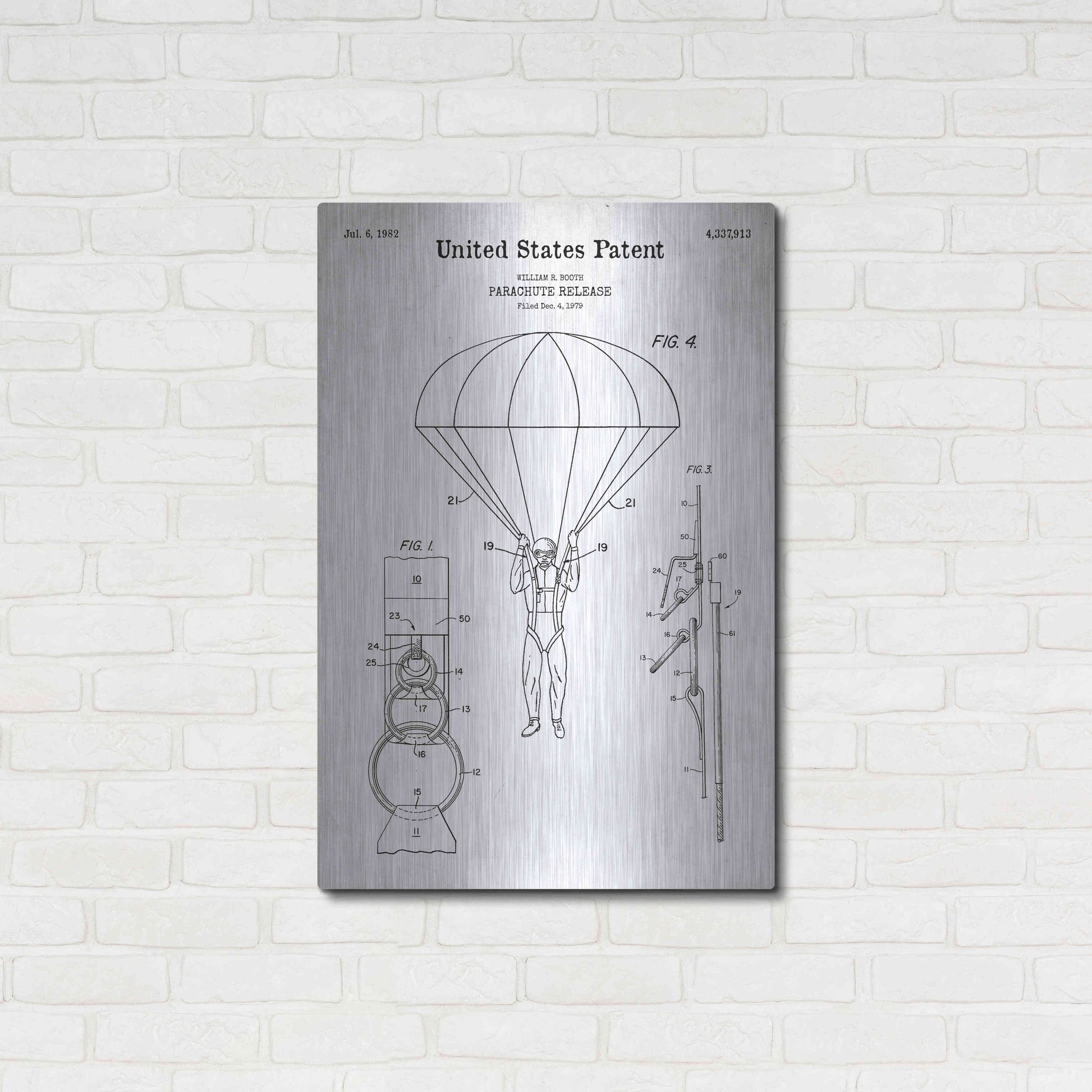 Luxe Metal Art 'Parachute Release Blueprint Patent White' Acrylic Glass Wall Art,24x36