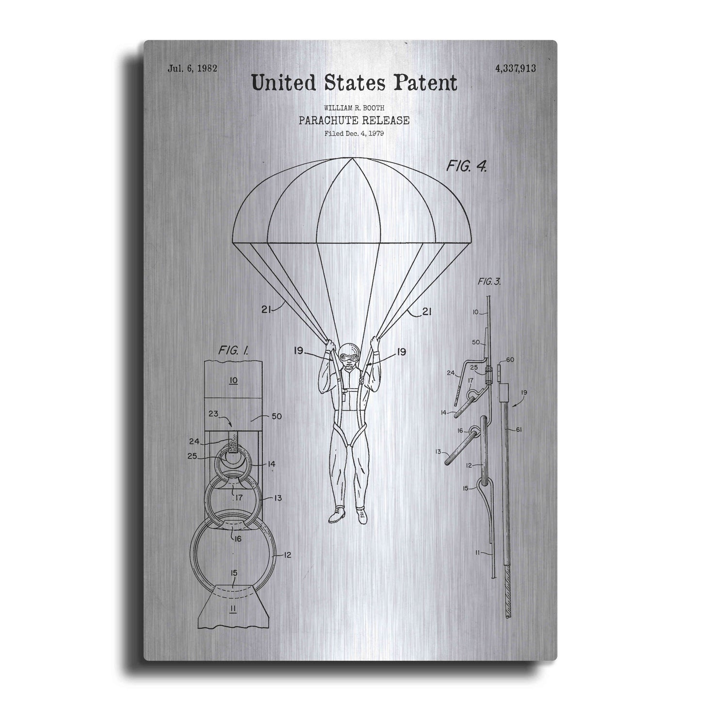 Luxe Metal Art 'Parachute Release Blueprint Patent White' Acrylic Glass Wall Art