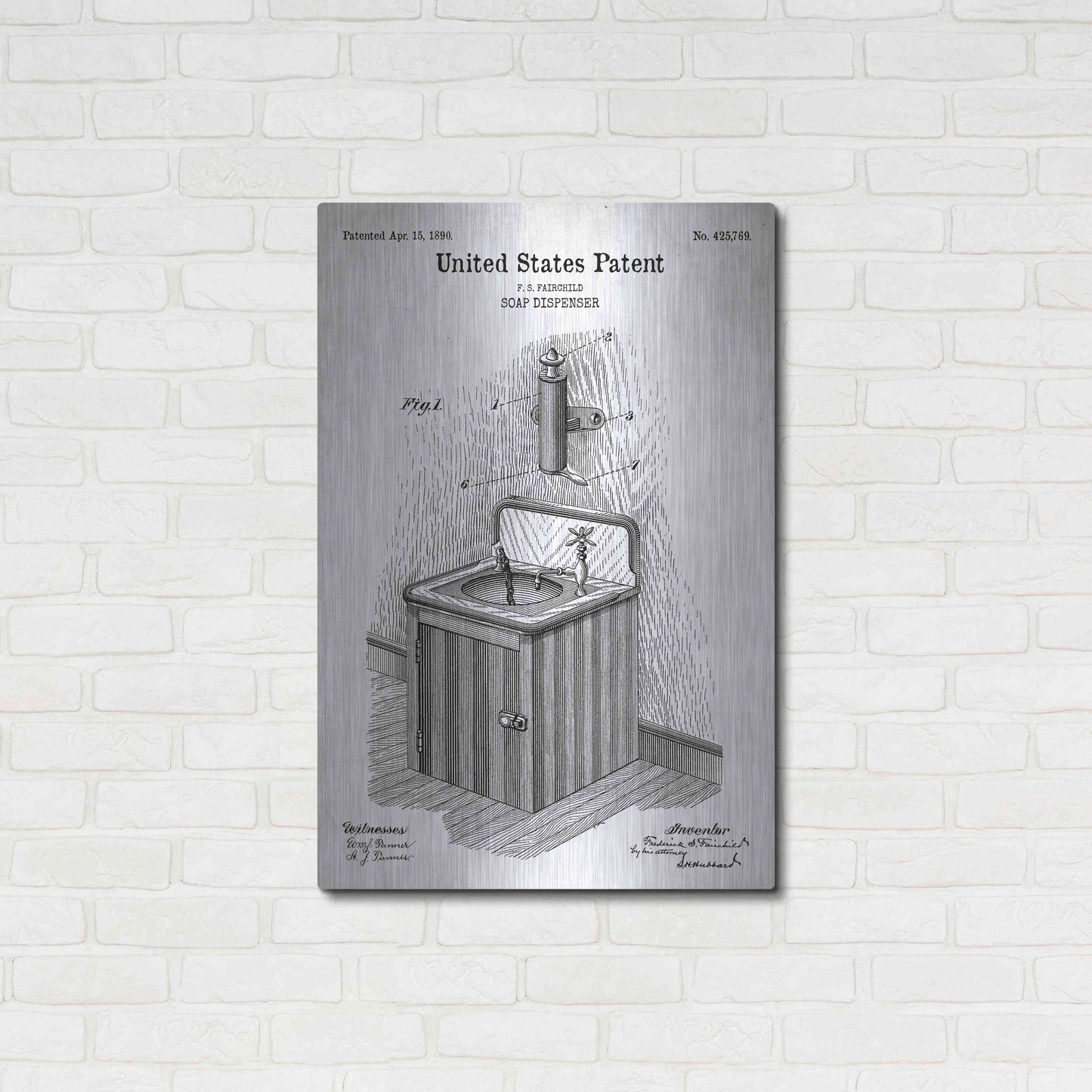 Luxe Metal Art 'Soap Dispenser Blueprint Patent White' Acrylic Glass Wall Art,24x36